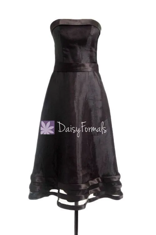 Black Strapless Party Dress Organza Formal Dress Little Black Formal Dress (BM857)