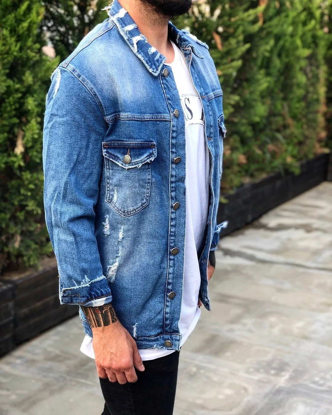 Blue Distressed Denim Jacket B240 Streetwear Denim Jacket