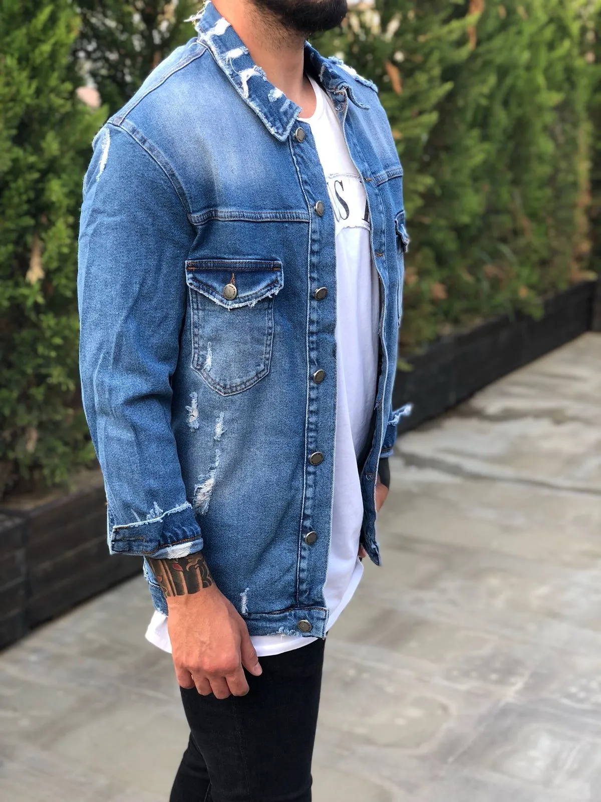 Blue Distressed Denim Jacket B240 Streetwear Denim Jacket