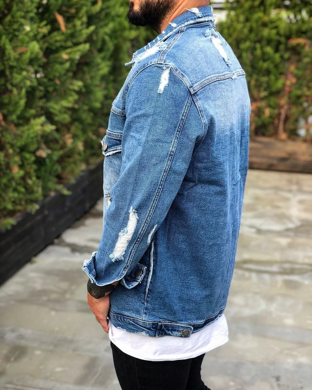 Blue Distressed Denim Jacket B240 Streetwear Denim Jacket