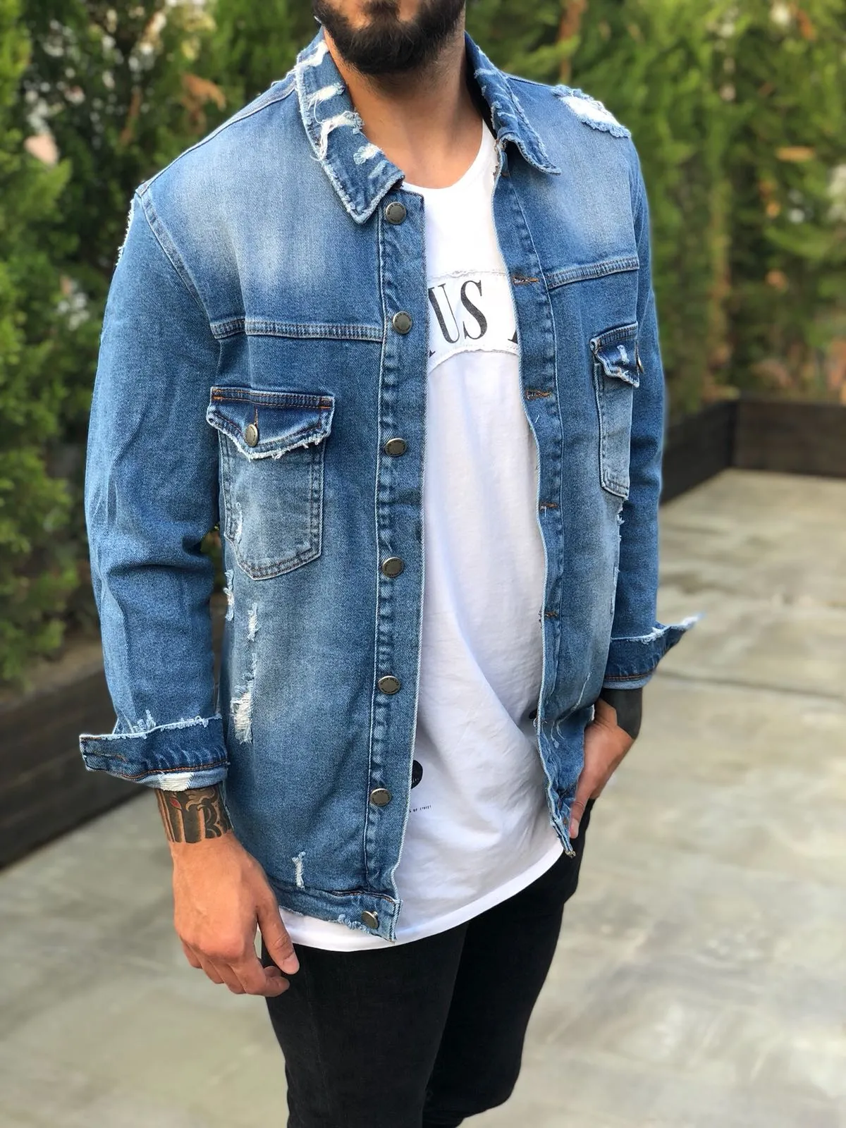 Blue Distressed Denim Jacket B240 Streetwear Denim Jacket