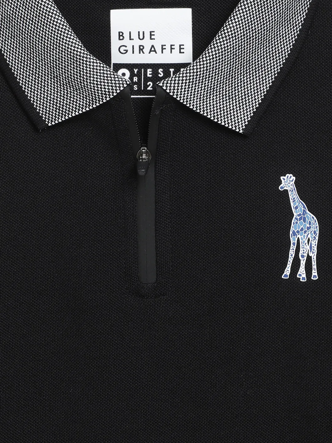 Blue Giraffe Boys Black Solid Polo Collar Full Sleeves T-Shirt