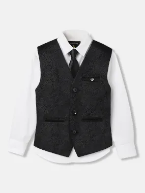 Blue Giraffe Boys Black Textured Spread Collar Full Sleeves Waistcoat Set