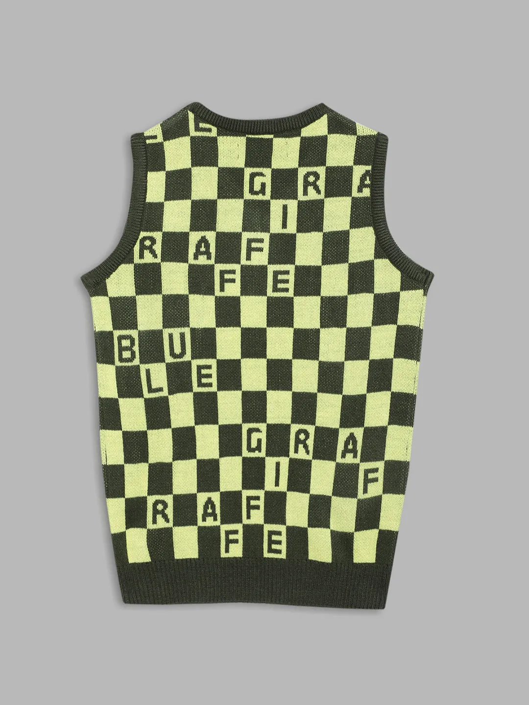 Blue Giraffe Boys Green Checked V-Neck Sleeveless Pullover Style Sweater