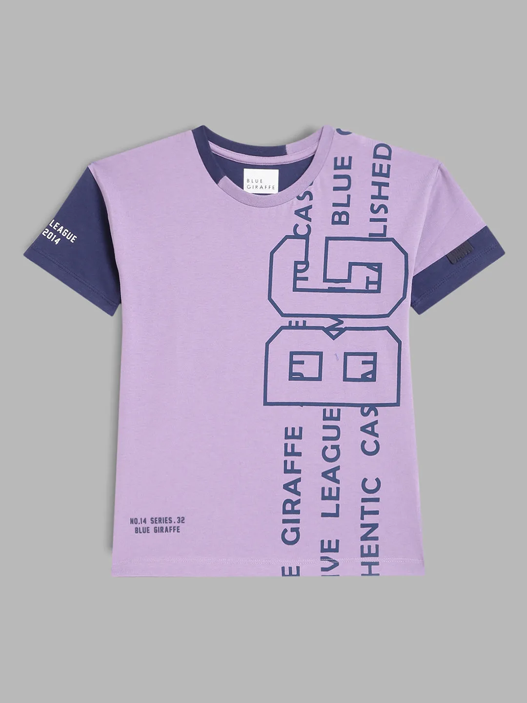 Blue Giraffe Boys Lilac Solid Round Neck TShirt