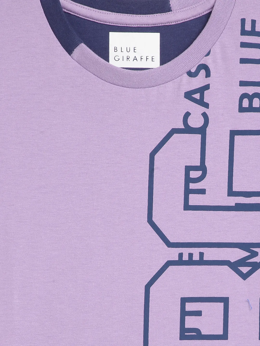 Blue Giraffe Boys Lilac Solid Round Neck TShirt