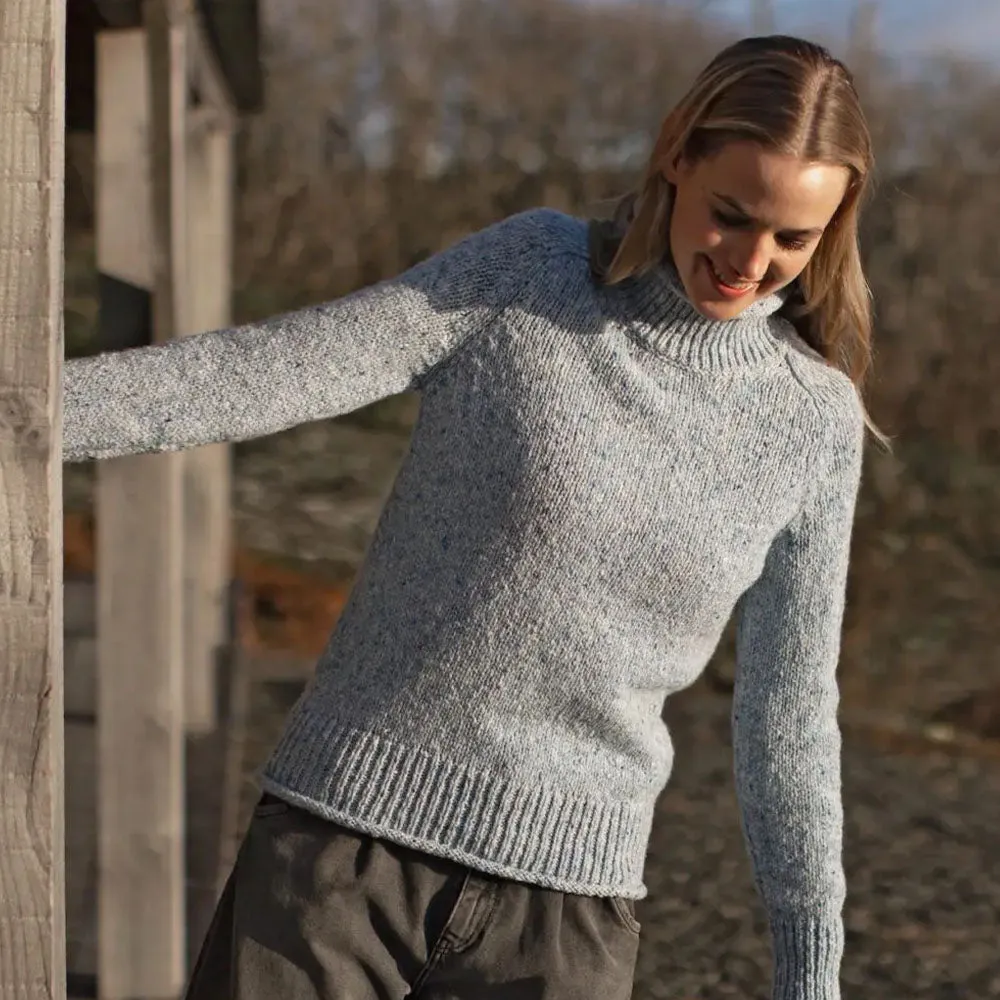 Blue Mist Donegal Wool Roll Neck Sweater