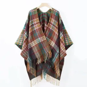 Bohemia Western Ethnic Plaid Tassel Kimono