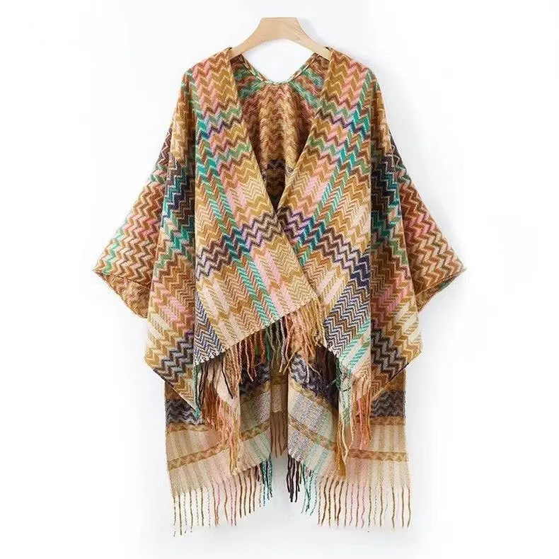 Bohemia Western Ethnic Plaid Tassel Kimono