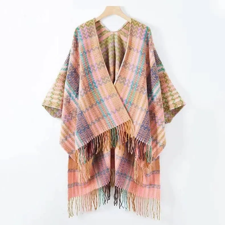 Bohemia Western Ethnic Plaid Tassel Kimono