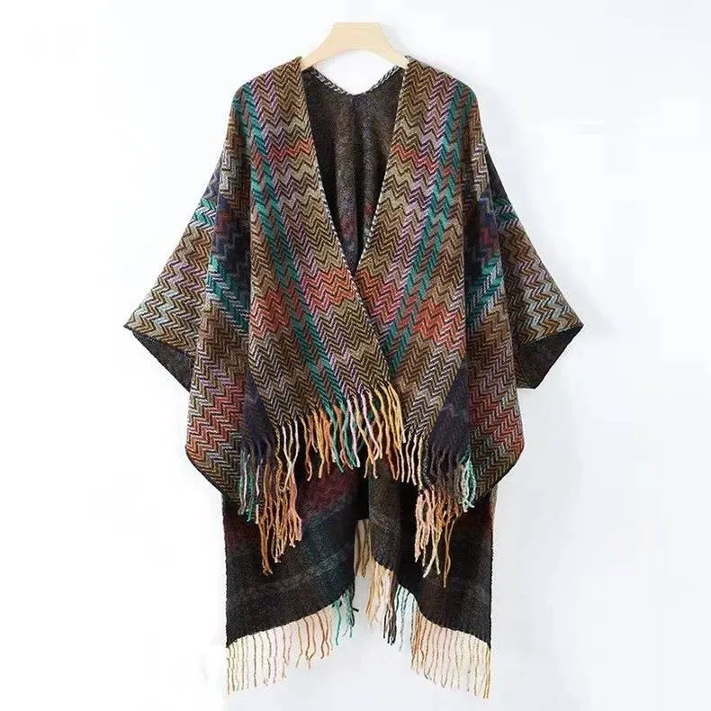 Bohemia Western Ethnic Plaid Tassel Kimono