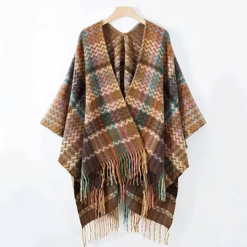 Bohemia Western Ethnic Plaid Tassel Kimono