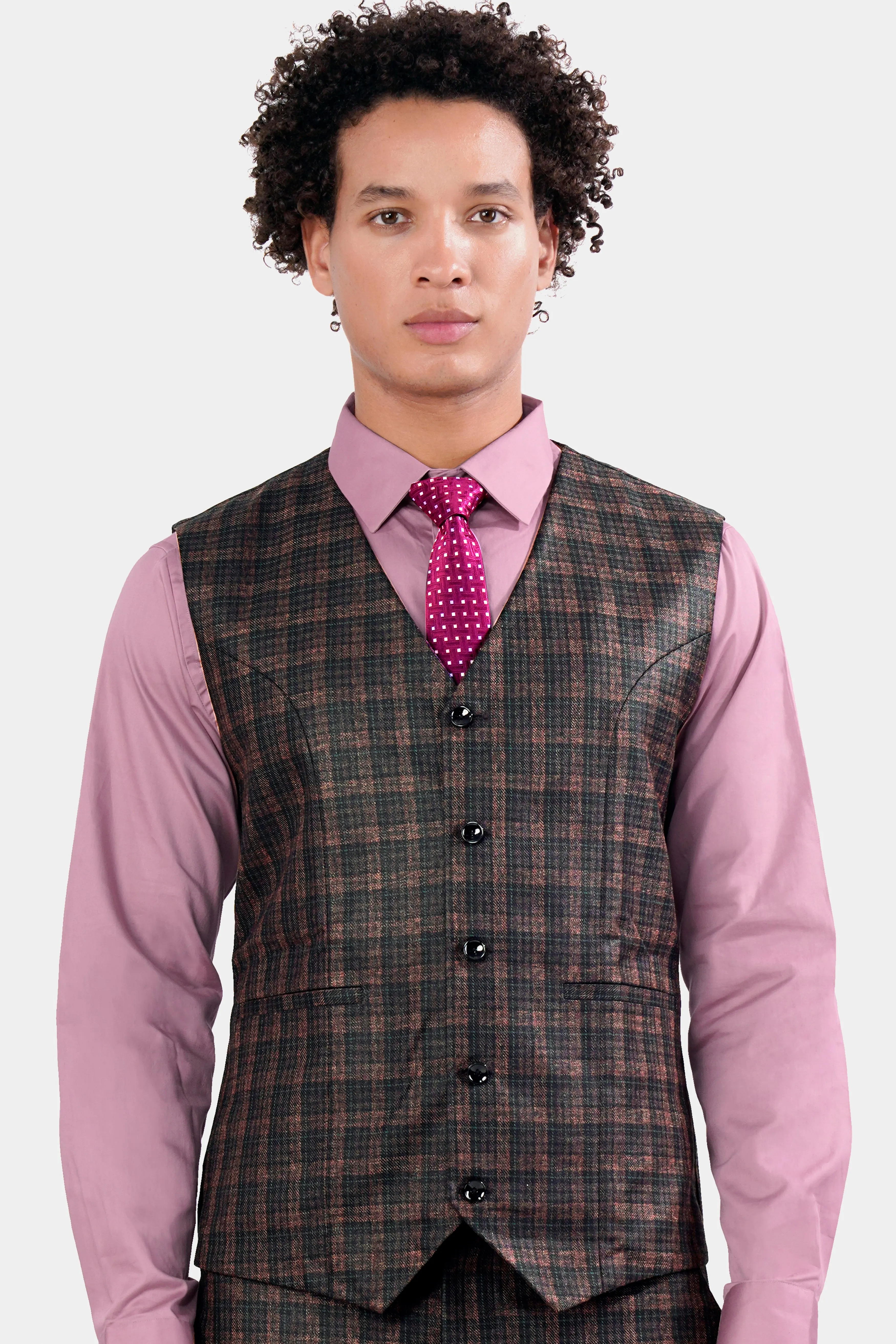 Bole Brown with Ebony Clay Black Plaid Wool Rich Waistcoat