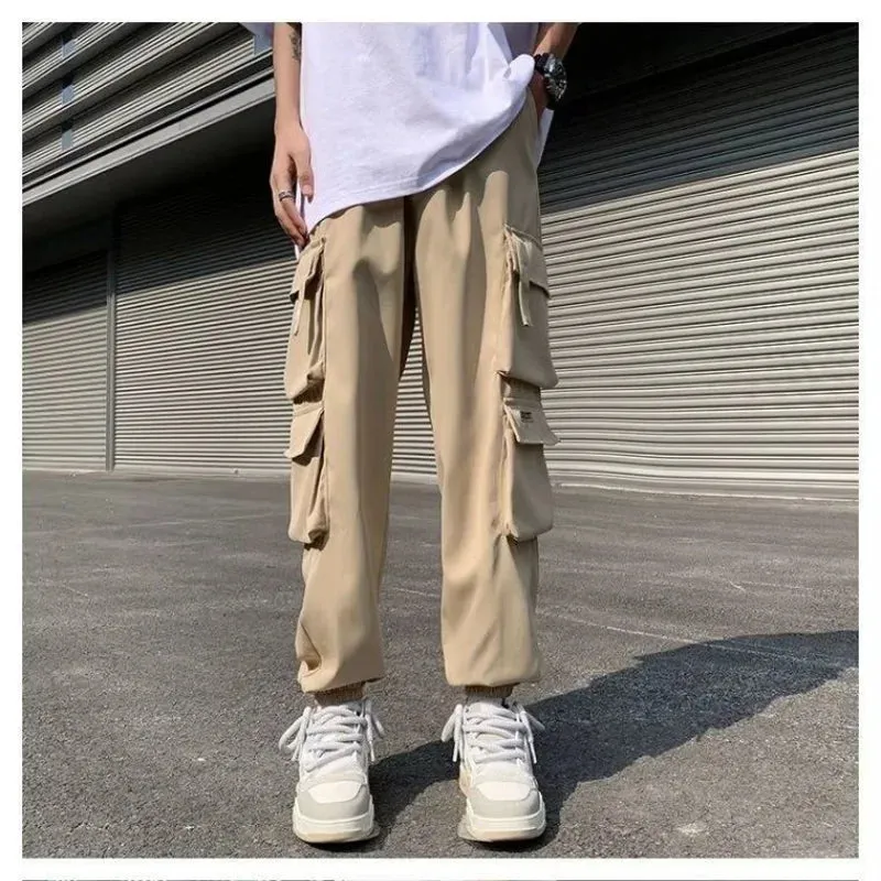 BONSIR  -  Temperament Versatile Casual Men's Clothing Autumn and Winter New Splice Pockets Drawstring Oversize Commuting Cargo Pants