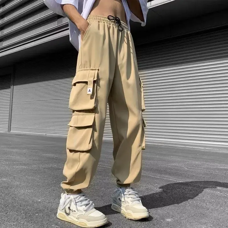 BONSIR  -  Temperament Versatile Casual Men's Clothing Autumn and Winter New Splice Pockets Drawstring Oversize Commuting Cargo Pants