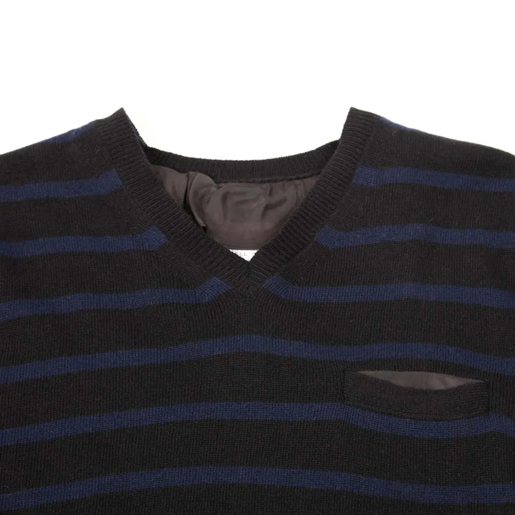 Border Stripe V Neck Angora Sweater