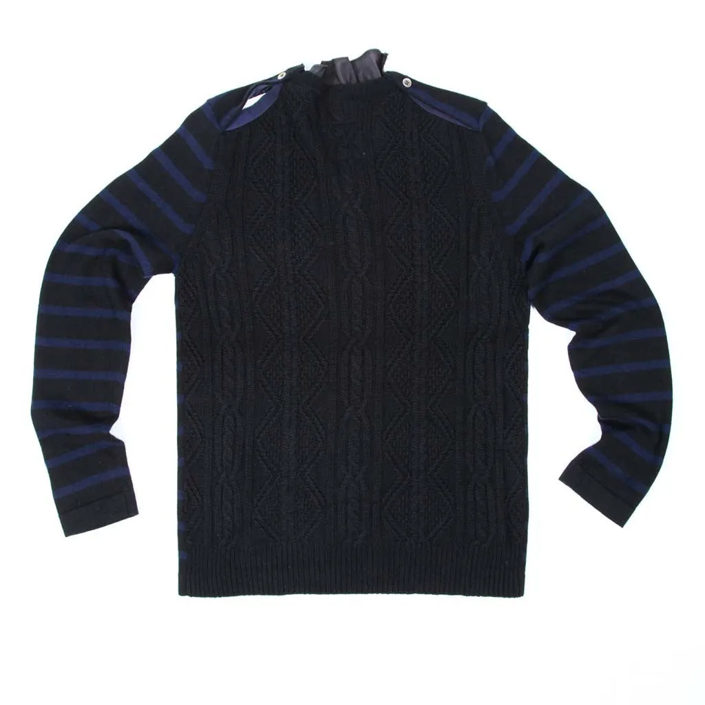 Border Stripe V Neck Angora Sweater