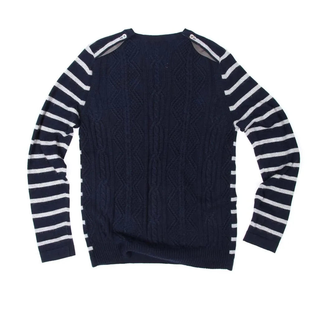 Border Stripe V Neck Angora Sweater