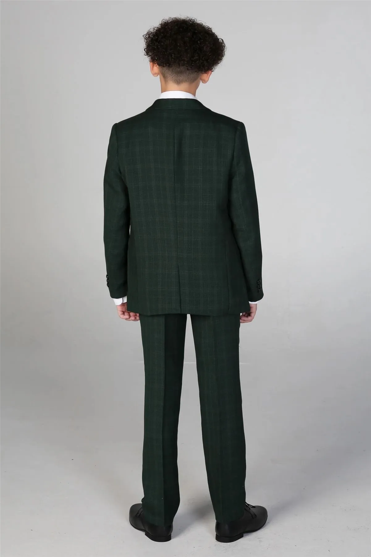 Boys Green 3 Piece Checked Suit