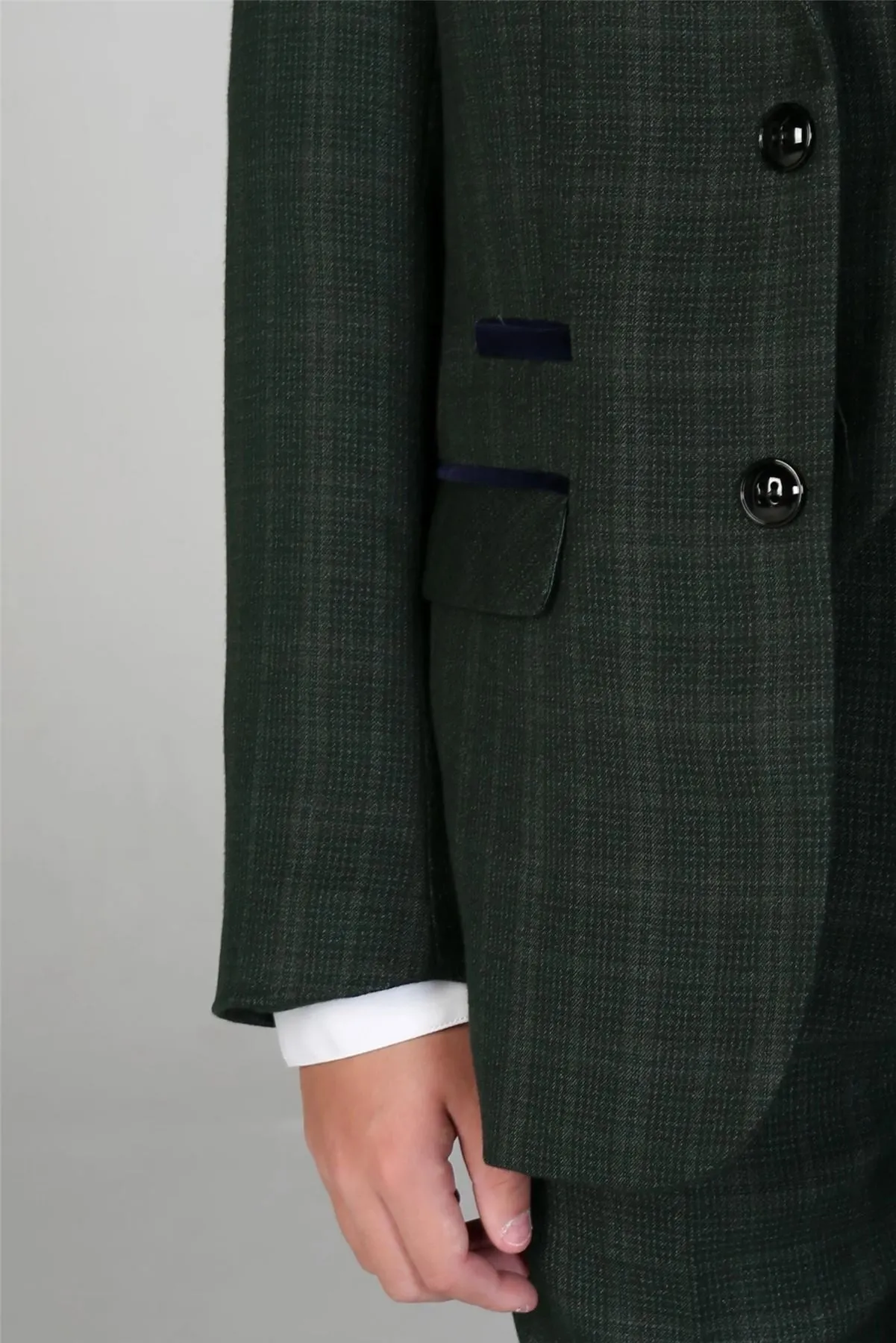 Boys Green 3 Piece Checked Suit