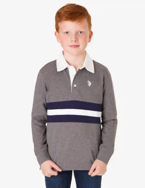 BOYS LONG SLEEVE PIECED STRIPE POLO SHIRT