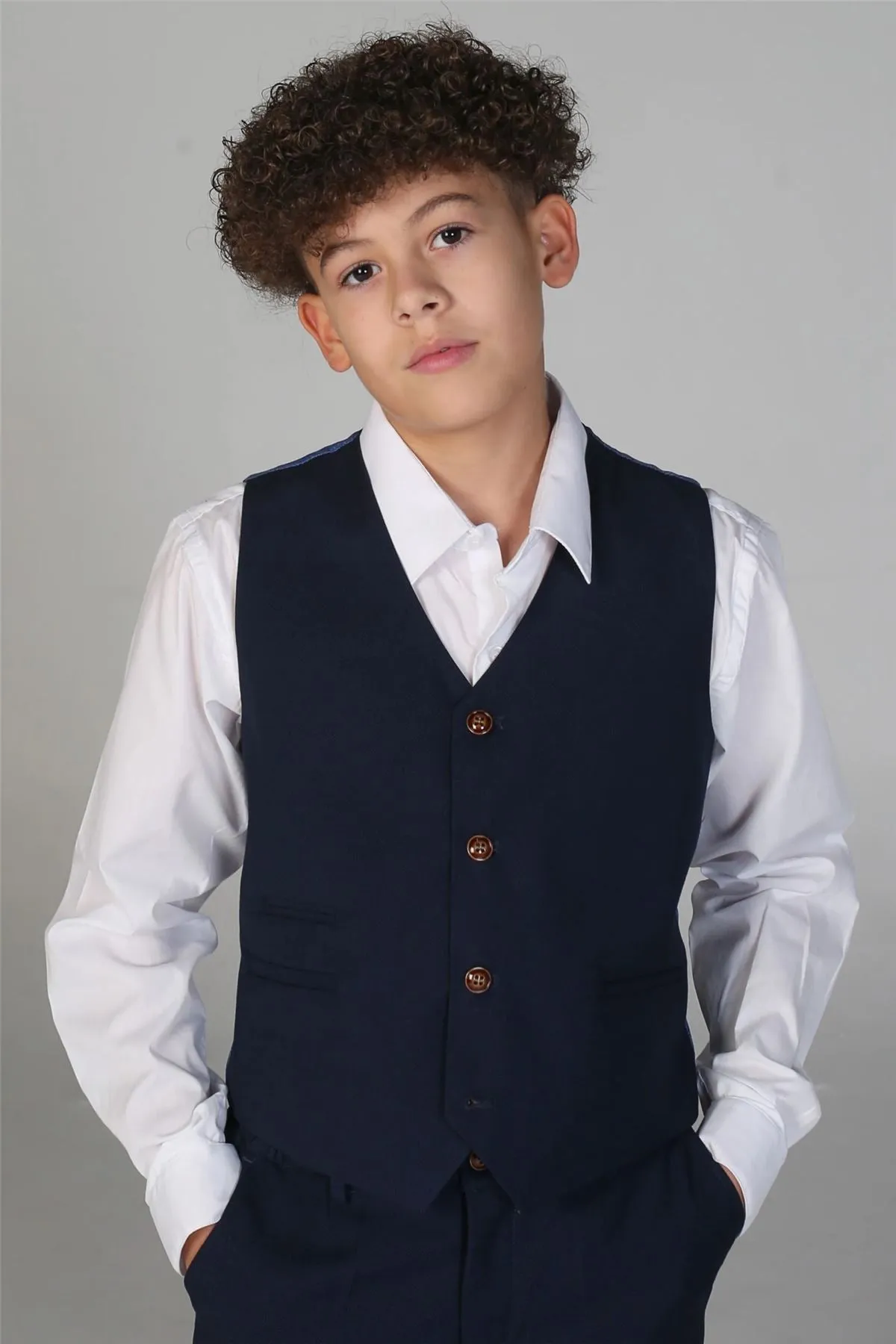 Boys Navy 3 Piece Suit Classic Birdseye Wedding