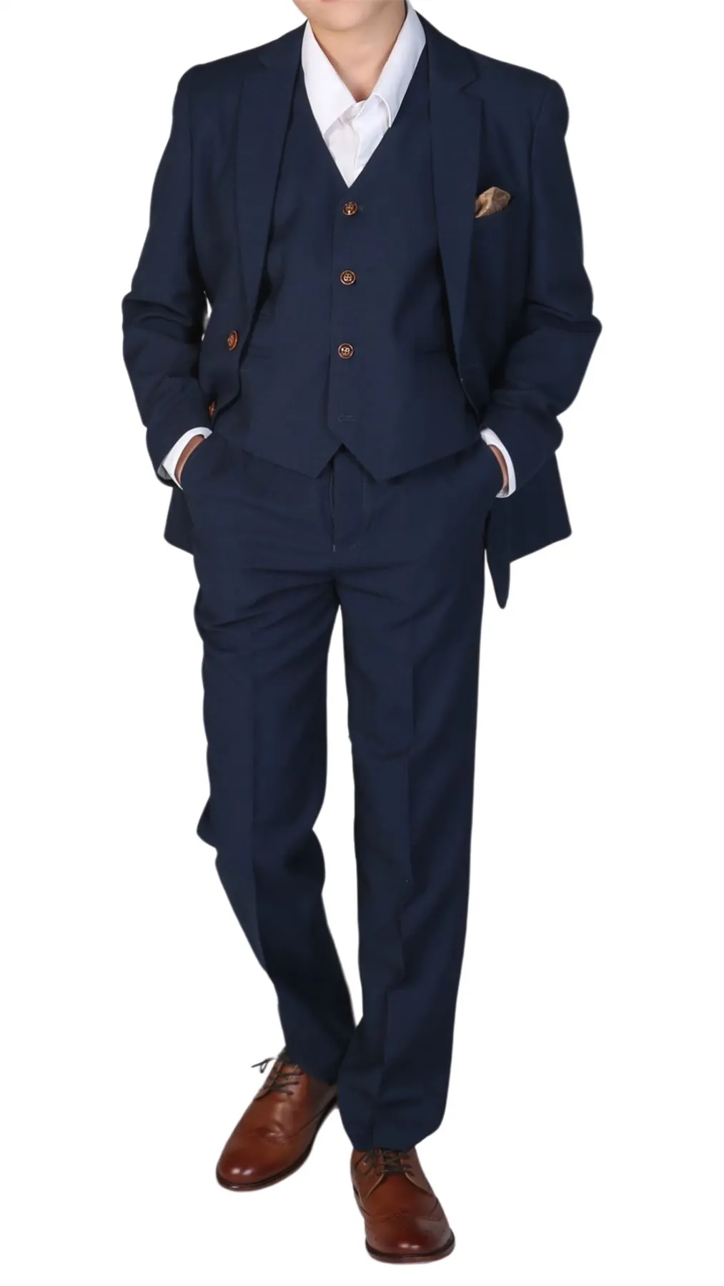 Boys Navy 3 Piece Suit Classic Birdseye Wedding