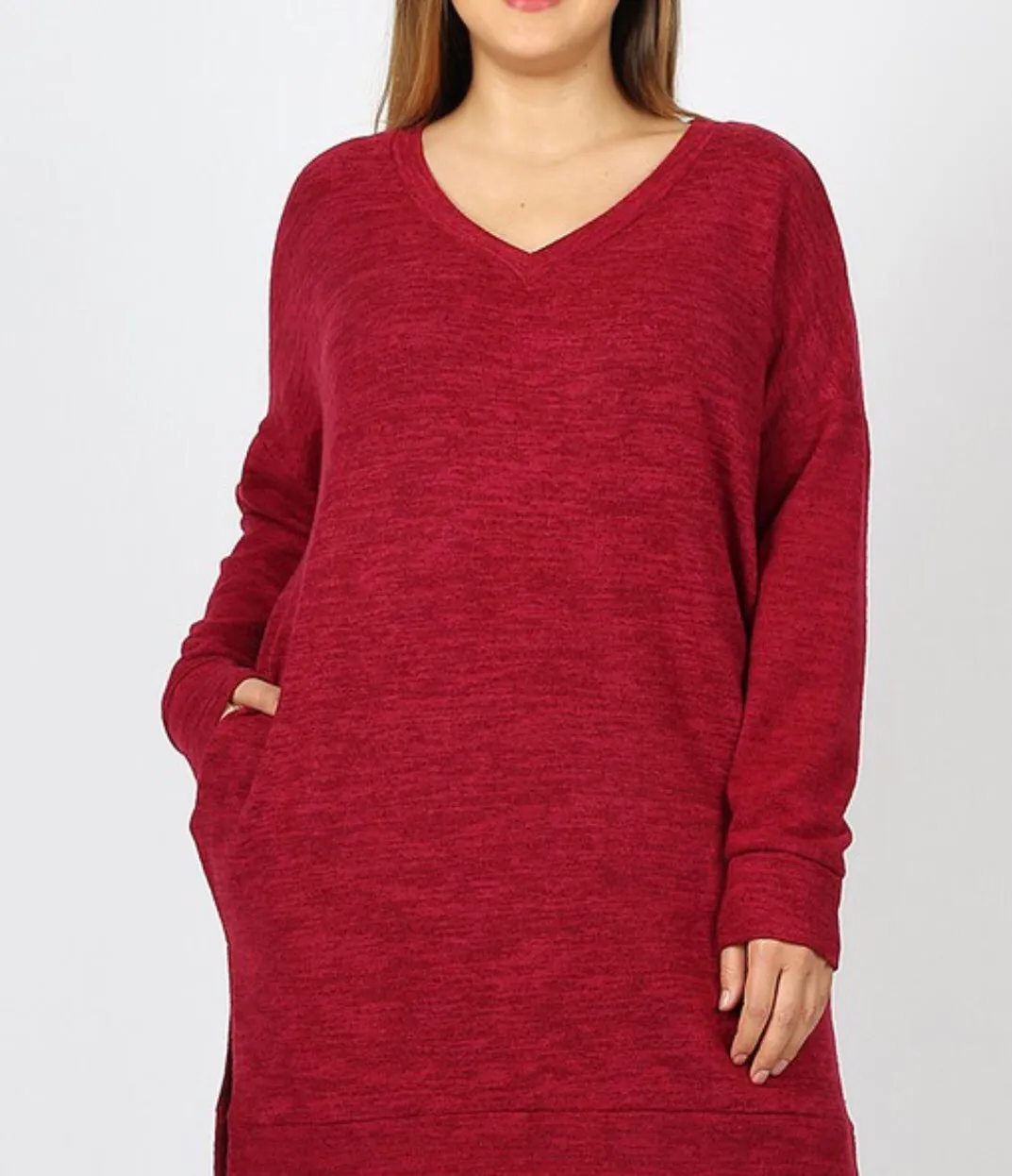 Brushed Melange V-Neck Pocket Sweater