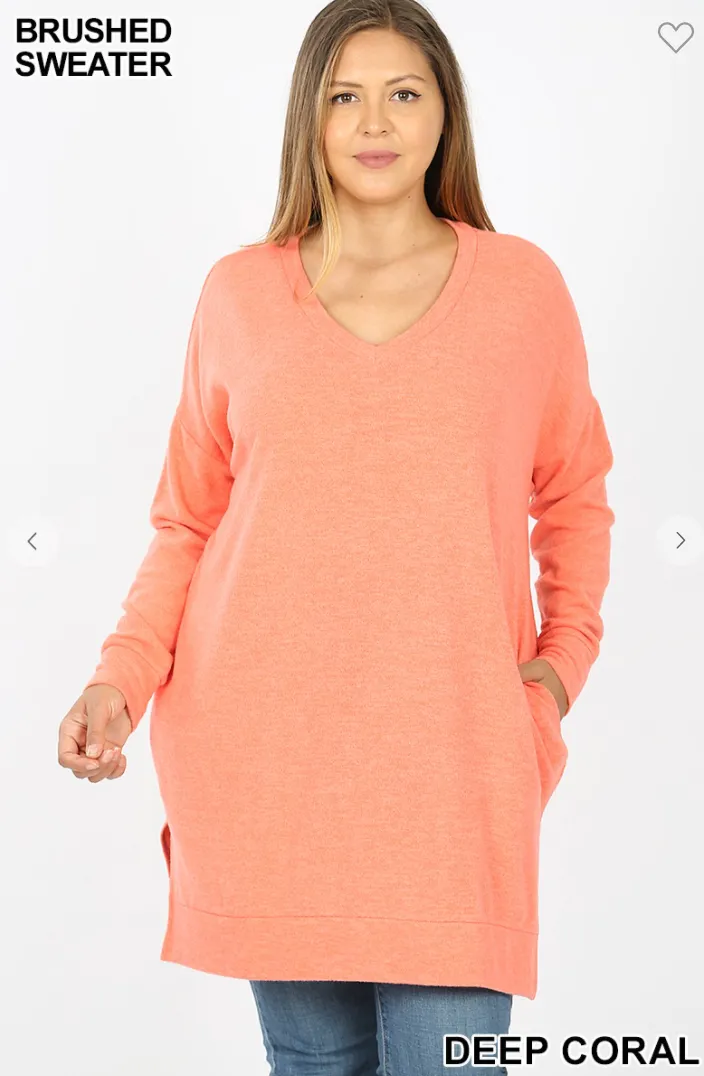 Brushed Melange V-Neck Pocket Sweater