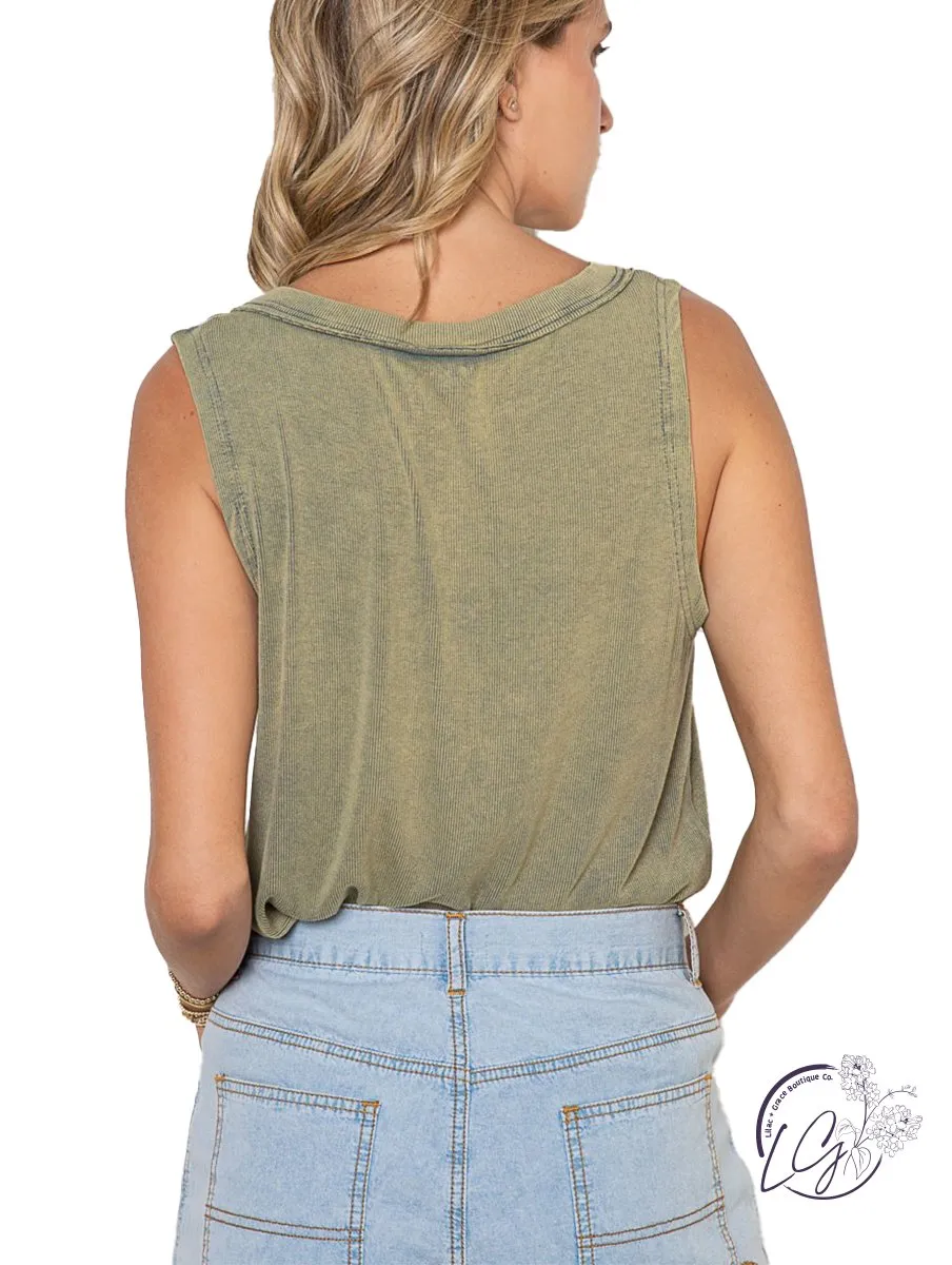 Button-Down V-Neck Tank