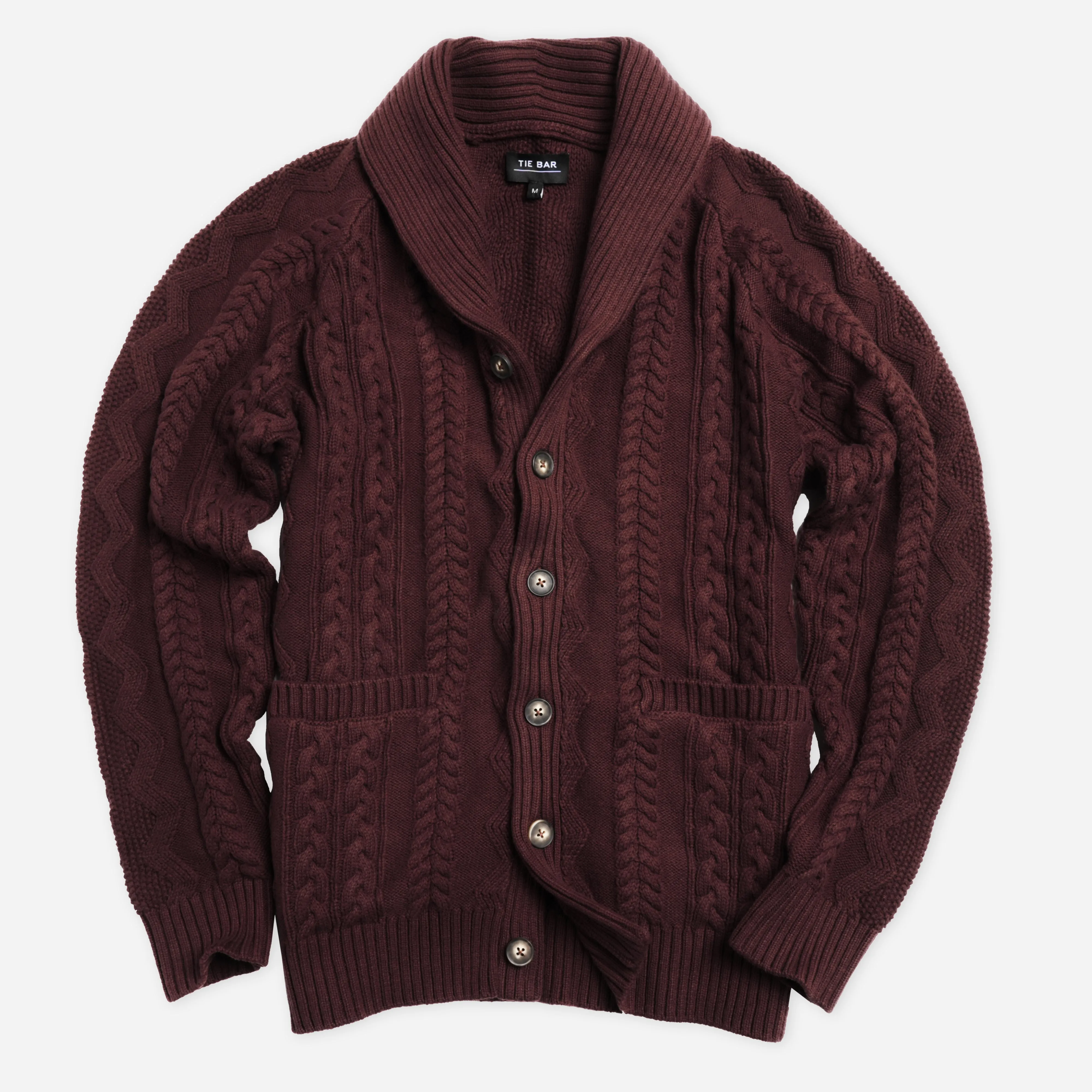 Cable Shawl Cardigan Burgundy Sweater