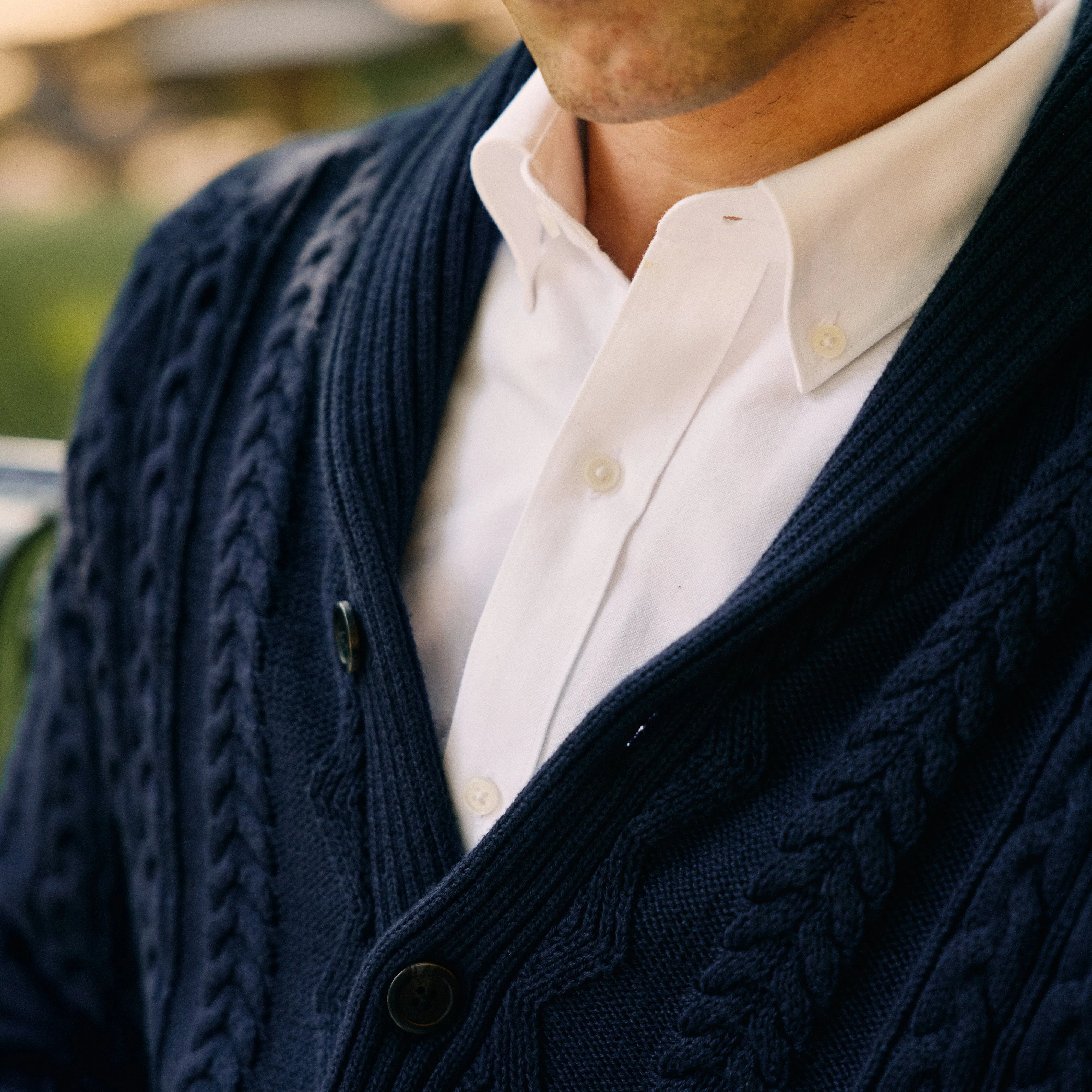 Cable Shawl Cardigan Navy Sweater