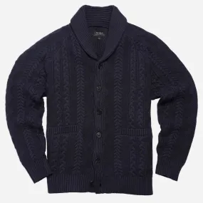 Cable Shawl Cardigan Navy Sweater