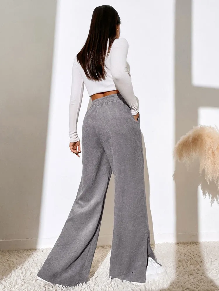 Casual Corduroy Wide Leg Pants