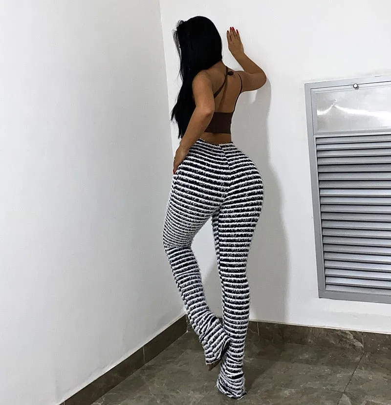 Casual Fleece Stripe Knitted Pants