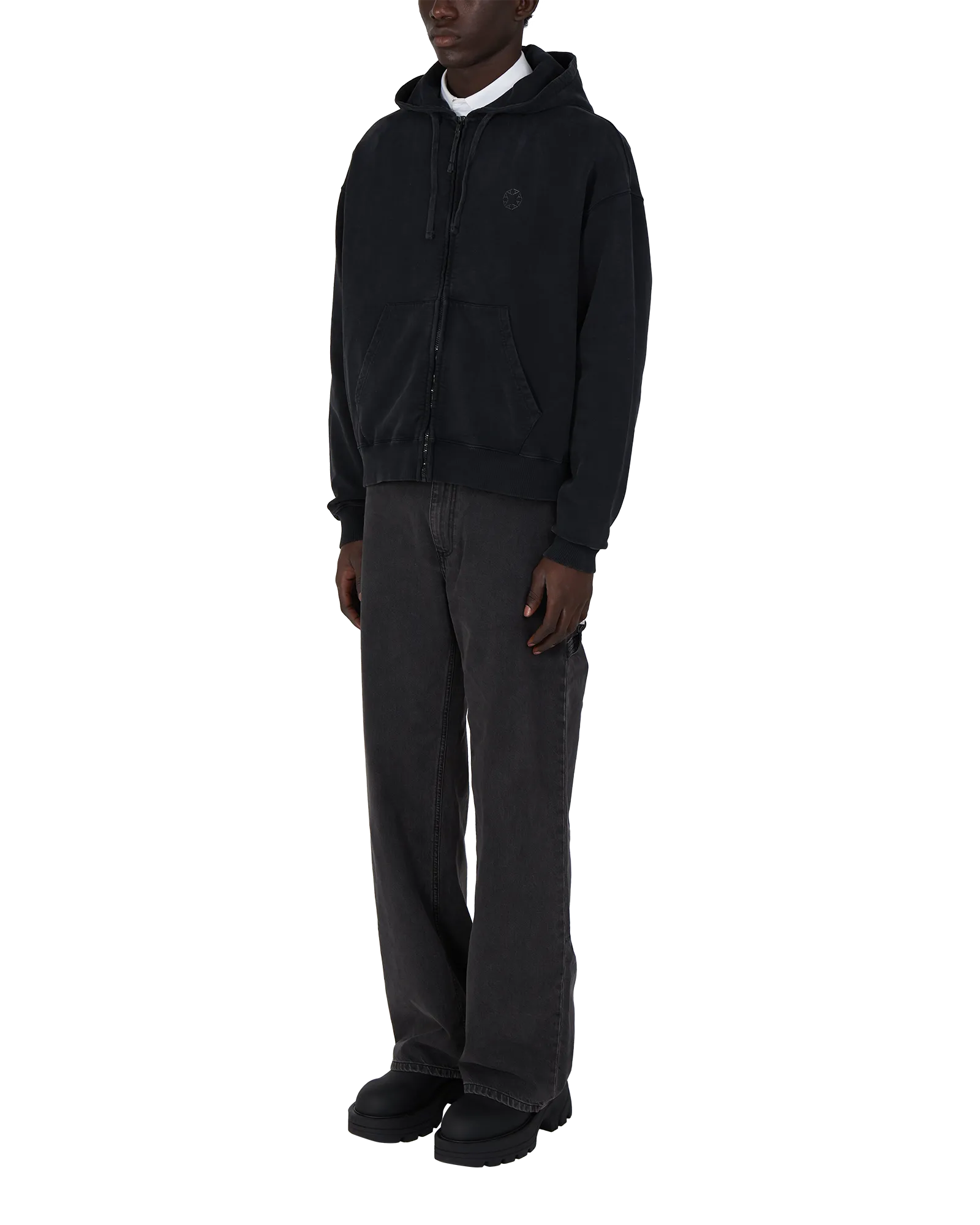 CHARCOAL GREY BOXY ZIP-UP HOODIE