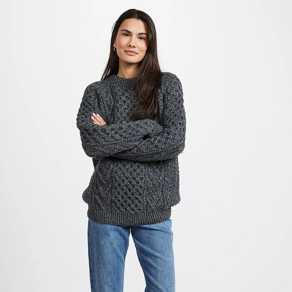 Charcoal Hand Knit Unisex Crew Neck  Aran Sweater