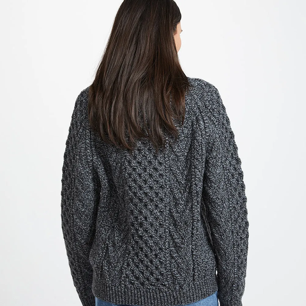 Charcoal Hand Knit Unisex Crew Neck  Aran Sweater