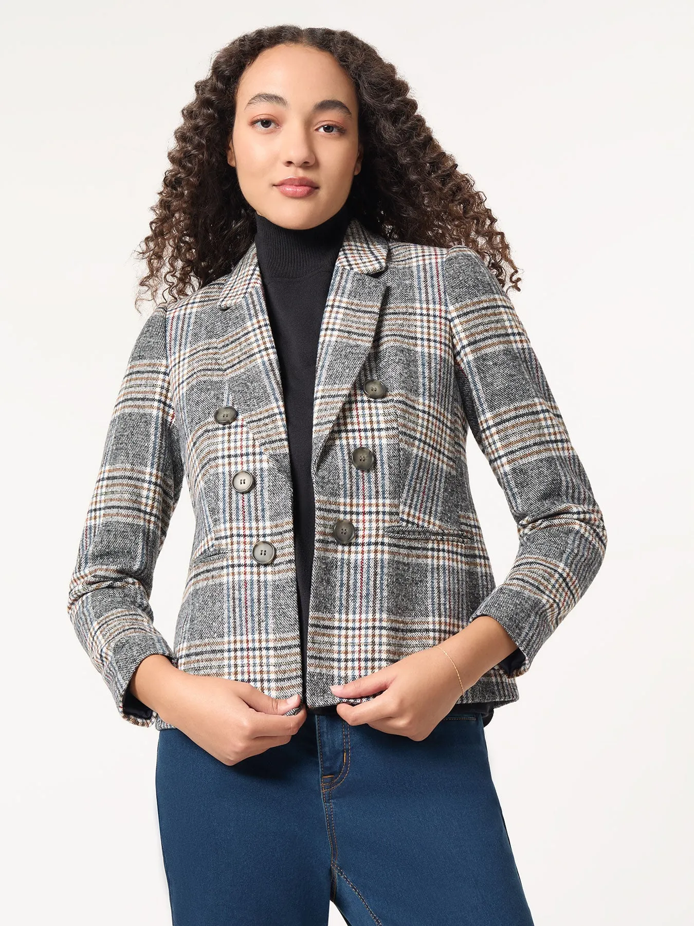 Classic Plaid Double-Breasted Jacket