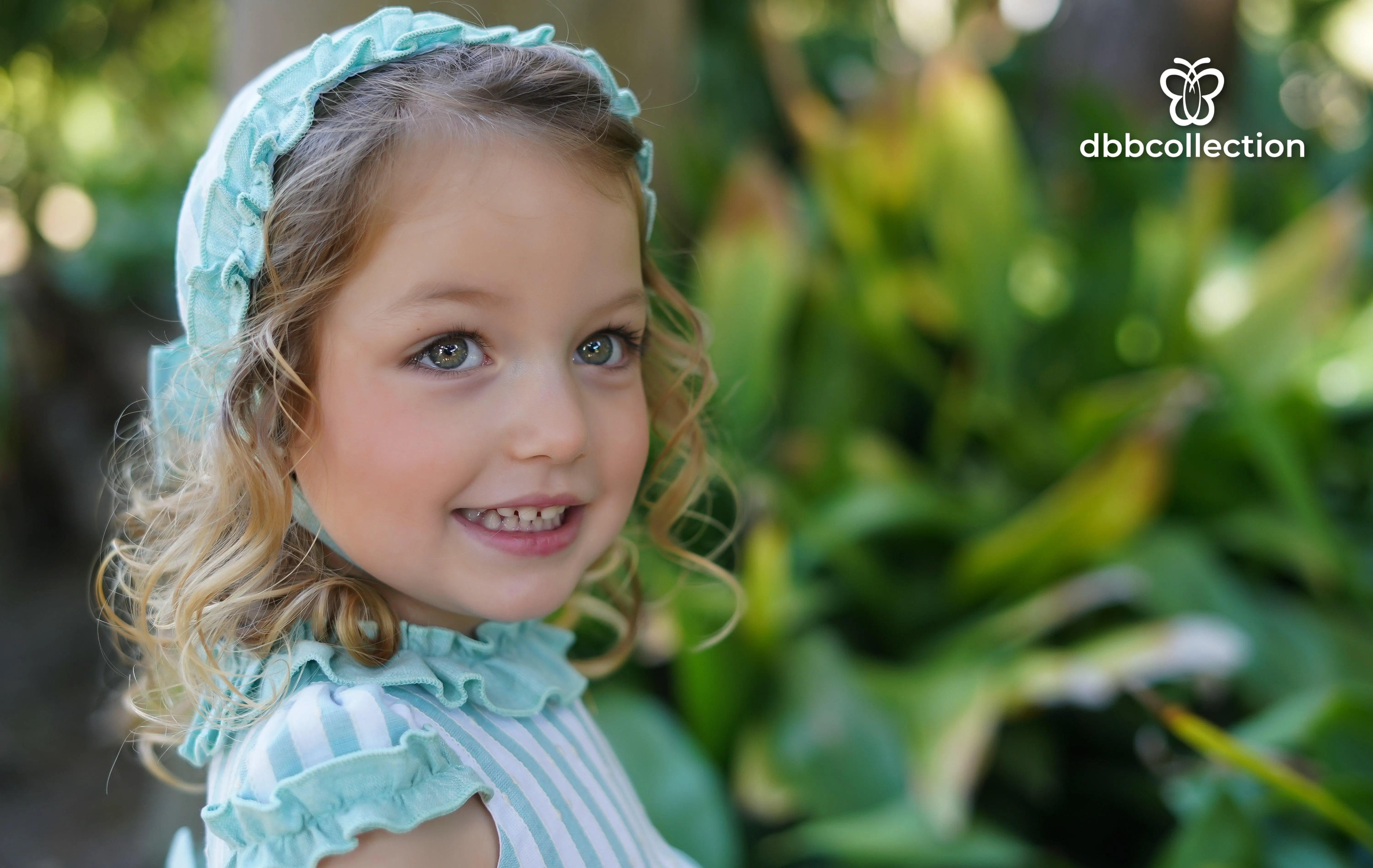 CLEARANCE SALE - DBB Collection SS24 - Baby Girls Mint Stripe Dress with Matching Knickers & Bonnet