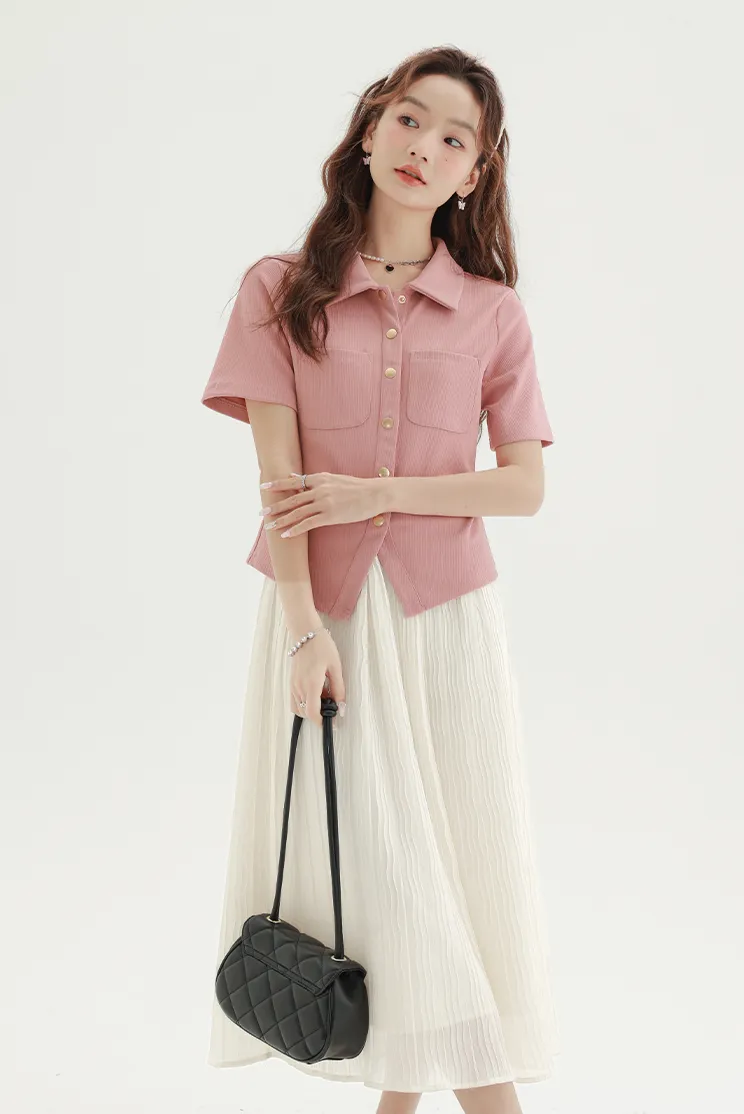 Collared Short Sleeve Button Shirt