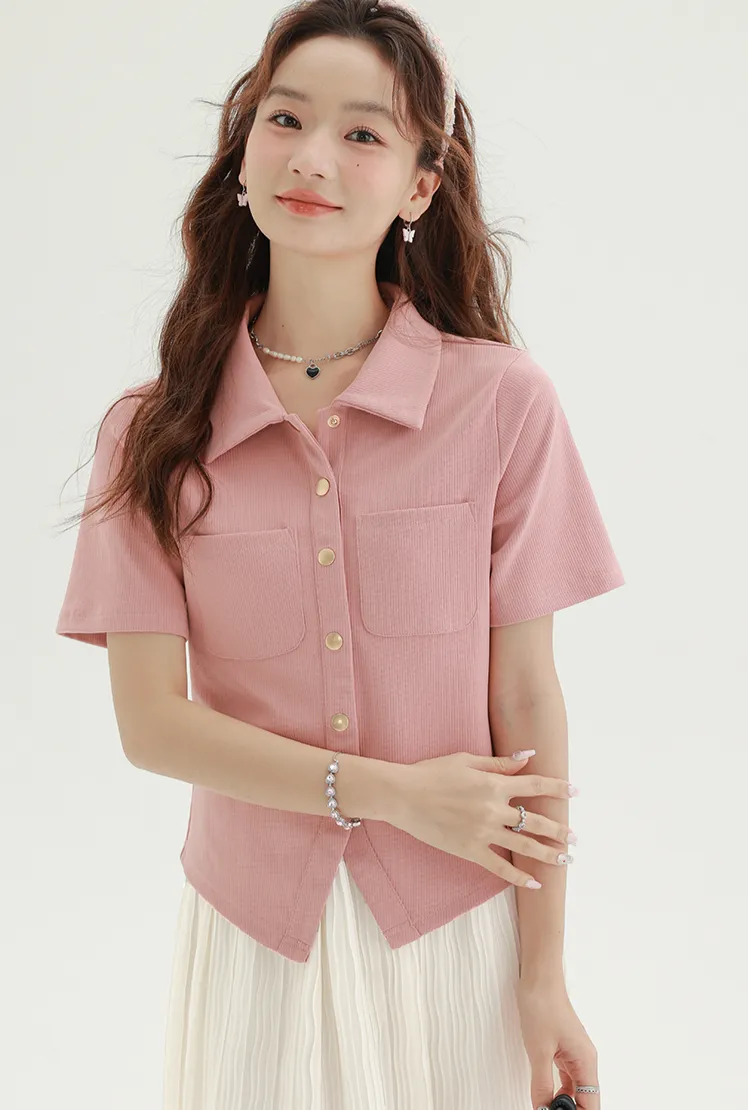 Collared Short Sleeve Button Shirt