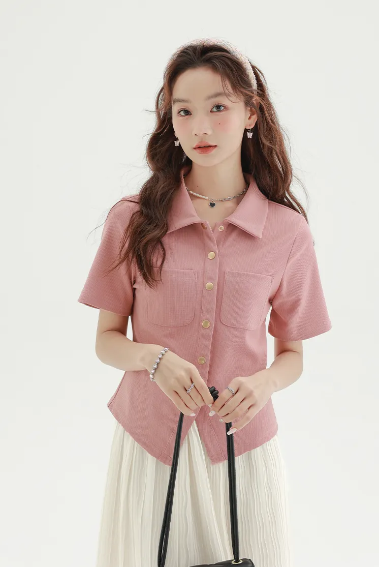 Collared Short Sleeve Button Shirt