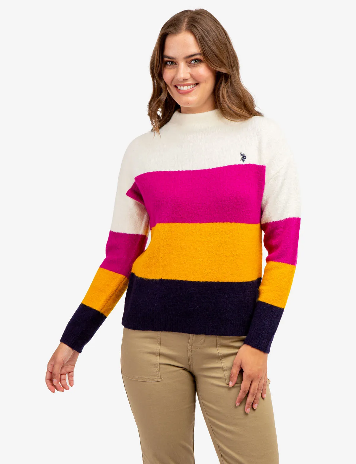 COLORBLOCK MOCK NECK SWEATER