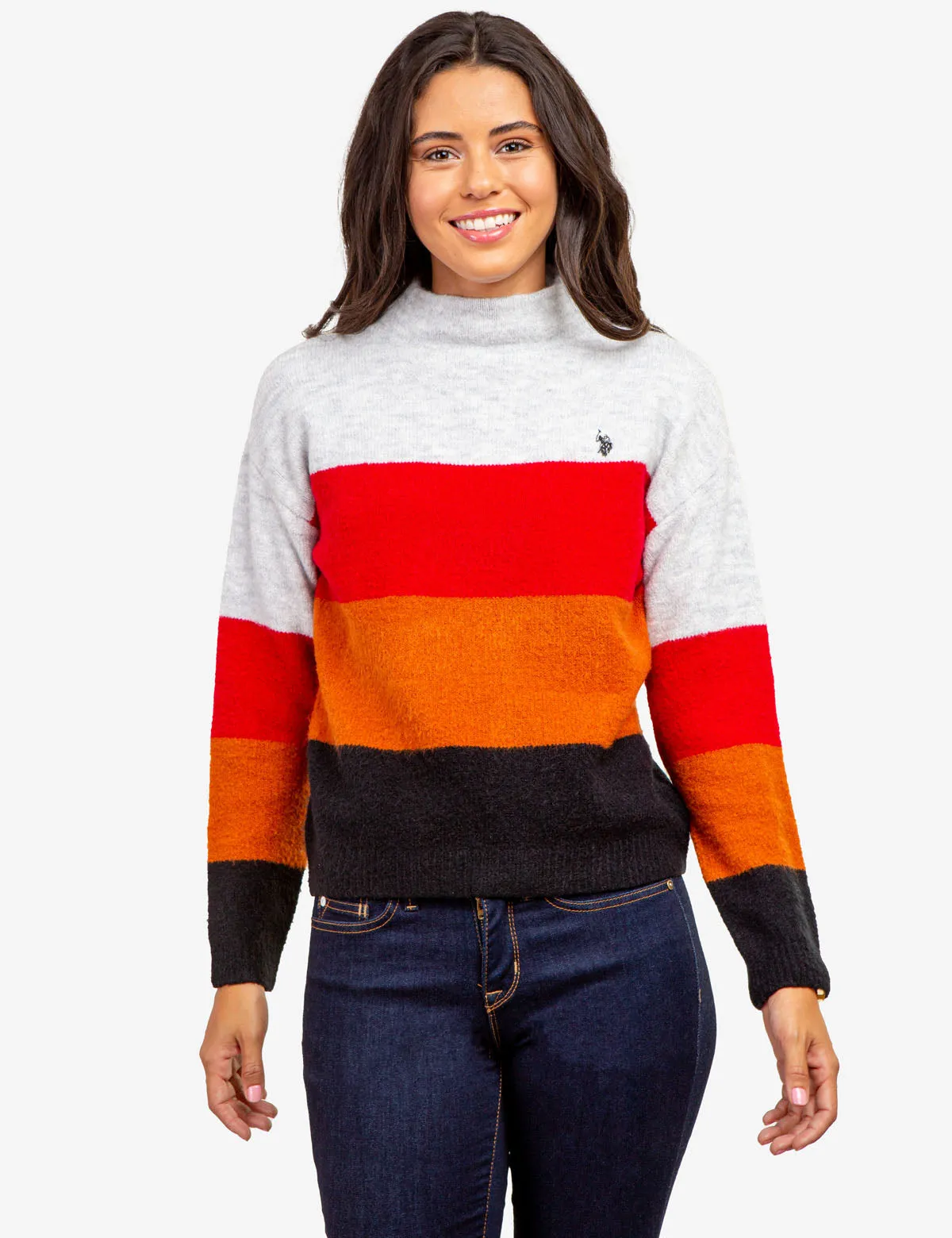 COLORBLOCK MOCK NECK SWEATER