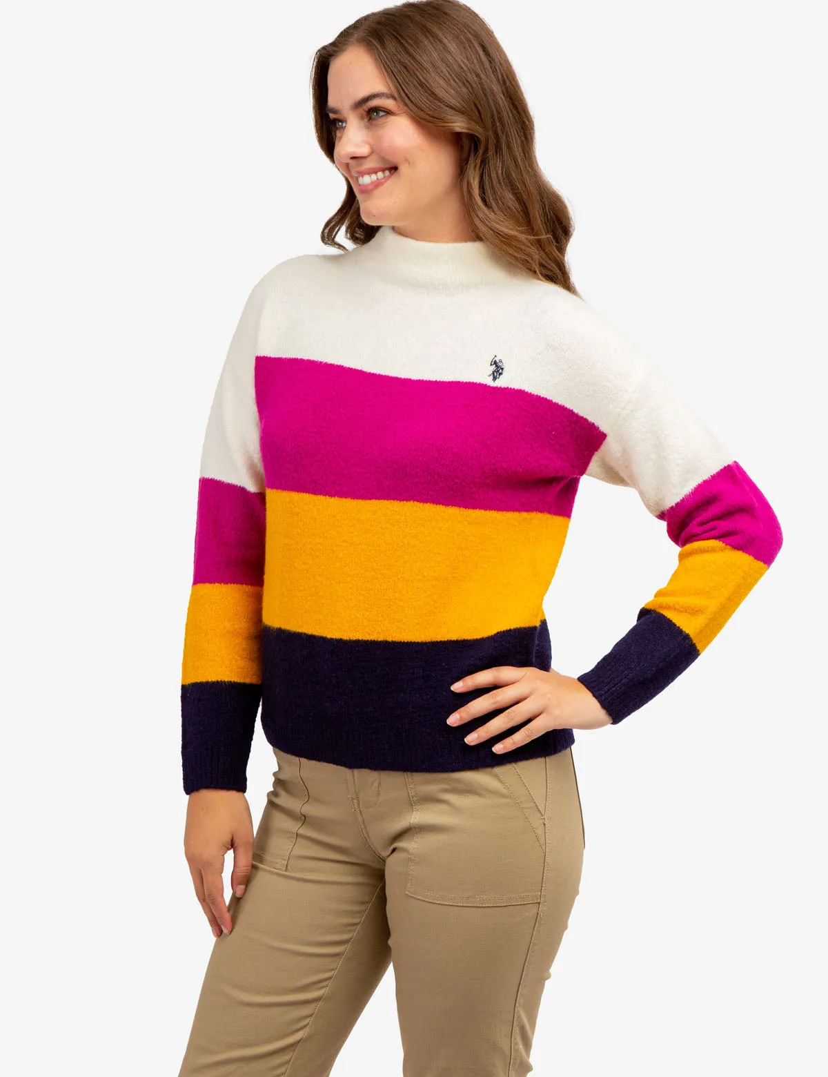 COLORBLOCK MOCK NECK SWEATER