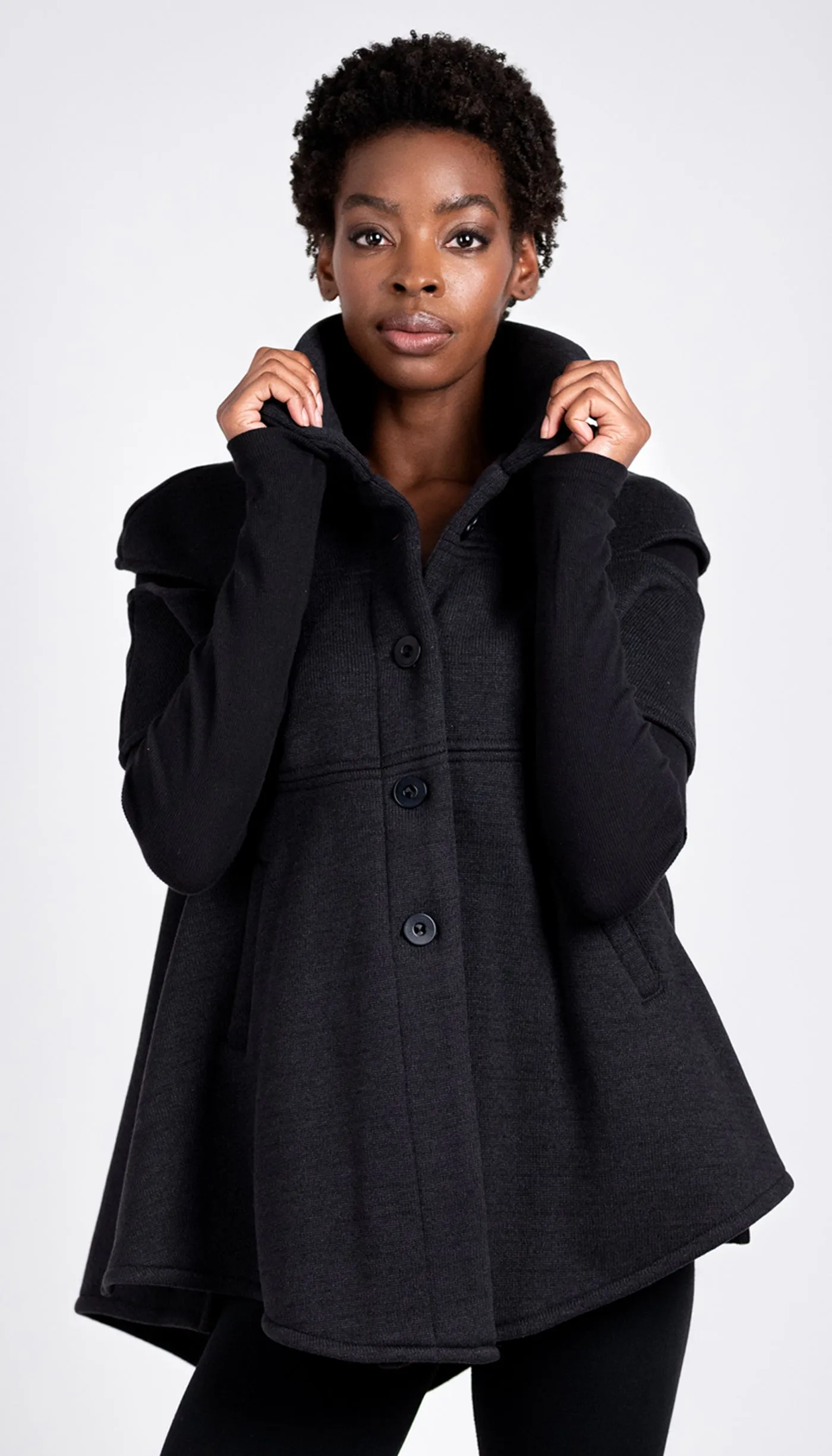 Convertible Fleece Capelet Mock Vest