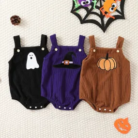 Corduroy Halloween Embroidered Overalls