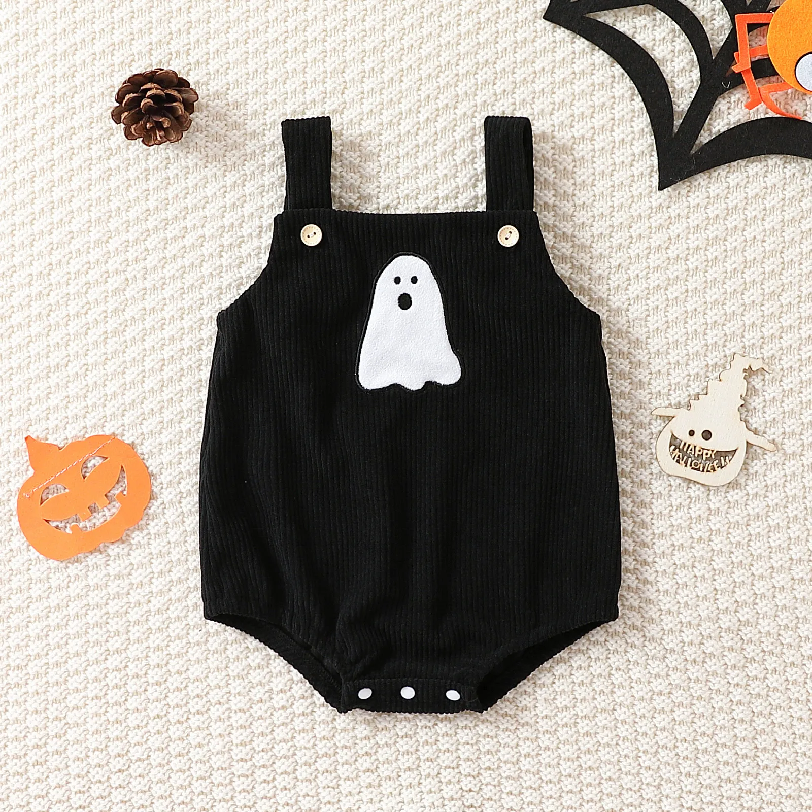 Corduroy Halloween Embroidered Overalls