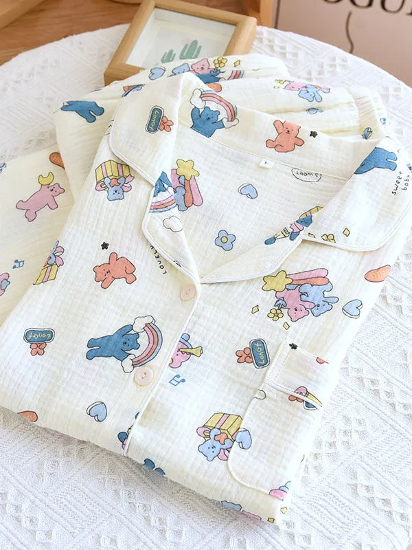 Cotton Rainbow Bear Shirt Pajama Set